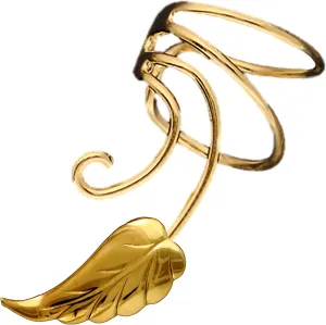 Southwest Leaf Gold On Sterling Non-Pierced Wave Left Ear Cuff Earrings