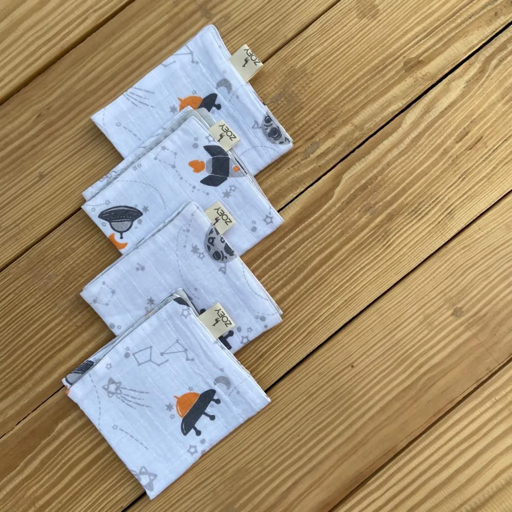 Spaceship Muslin Napkins/Wash Cloth (Set Of 4)