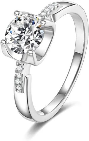 StarGems 1-2ct Moissanite 925 Sterling Silver Platinum Plated Zirconia Hoof Shape Setting Modern Minimalist Four Prong Ring HB4439