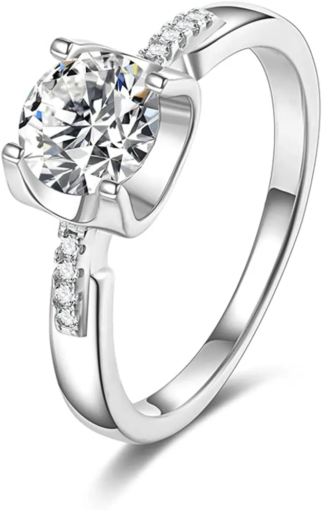 StarGems 1-2ct Moissanite 925 Sterling Silver Platinum Plated Zirconia Hoof Shape Setting Modern Minimalist Four Prong Ring HB4439