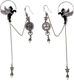 Steampunk Angle Earcuff Gothic Star Drop Crystal Time Vintage Retro Earrings Wrap Chain Gothic for Women