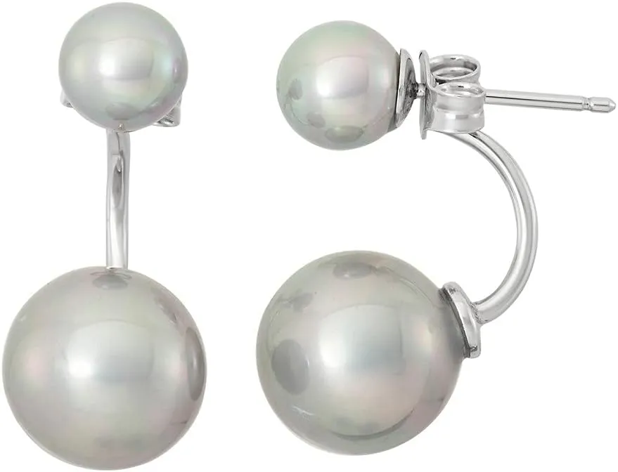 Sterling Silver 10 mm Ear Cuff and 6 mm Stud Pearls Front Back Earrings