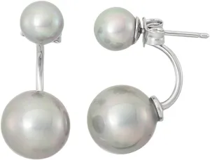 Sterling Silver 10 mm Ear Cuff and 6 mm Stud Pearls Front Back Earrings