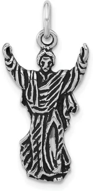 Sterling Silver Antiqued & Textured Jesus Hands Up Pendant 29 mm x 14 mm