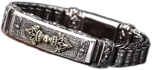 Sterling Silver Bangle,Retro Bracelet,S925 Silver Rotatingsix-character Mantra Bracelet,Men Women Religious Bracelet,Vajra Pestle Prayer Wheel,Tibetan Buddhist Jewelry Gift,Retro Nostalgic Good Luck C