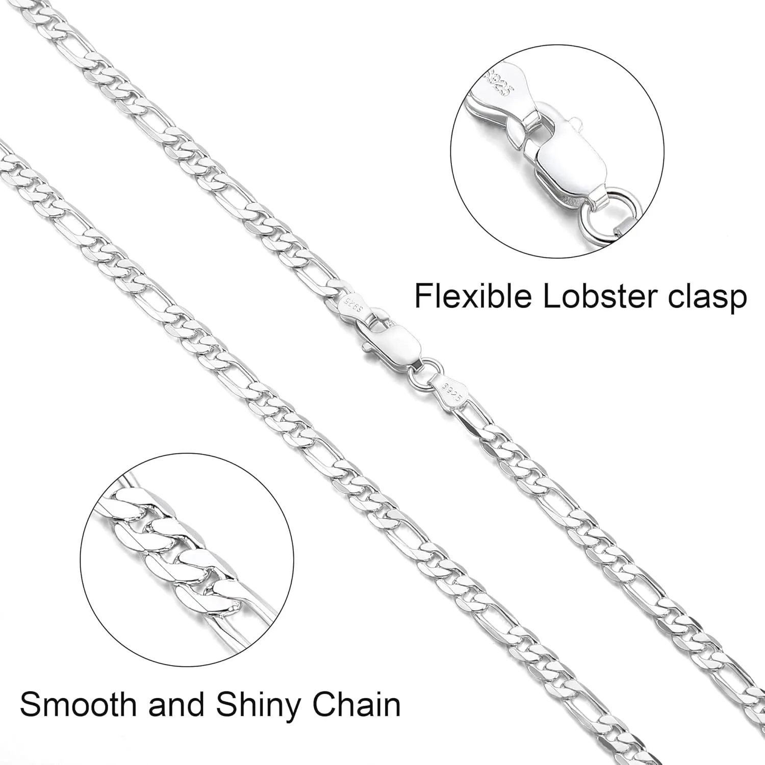 Sterling Silver Chain Figaro Chain for MenSilver Chain 3mm Diamond Cut Chain Necklace Men Jewelry Gifts 16-30inches