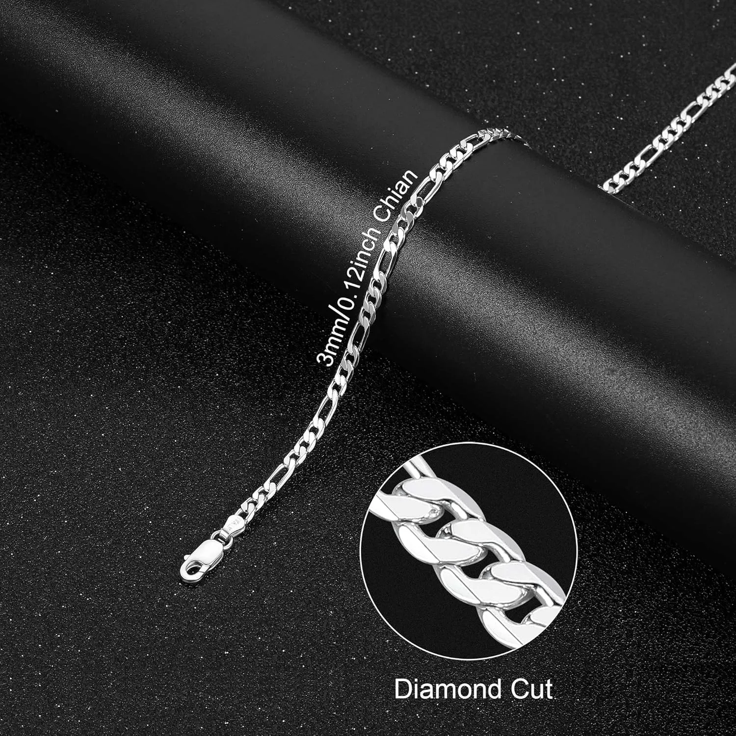 Sterling Silver Chain Figaro Chain for MenSilver Chain 3mm Diamond Cut Chain Necklace Men Jewelry Gifts 16-30inches