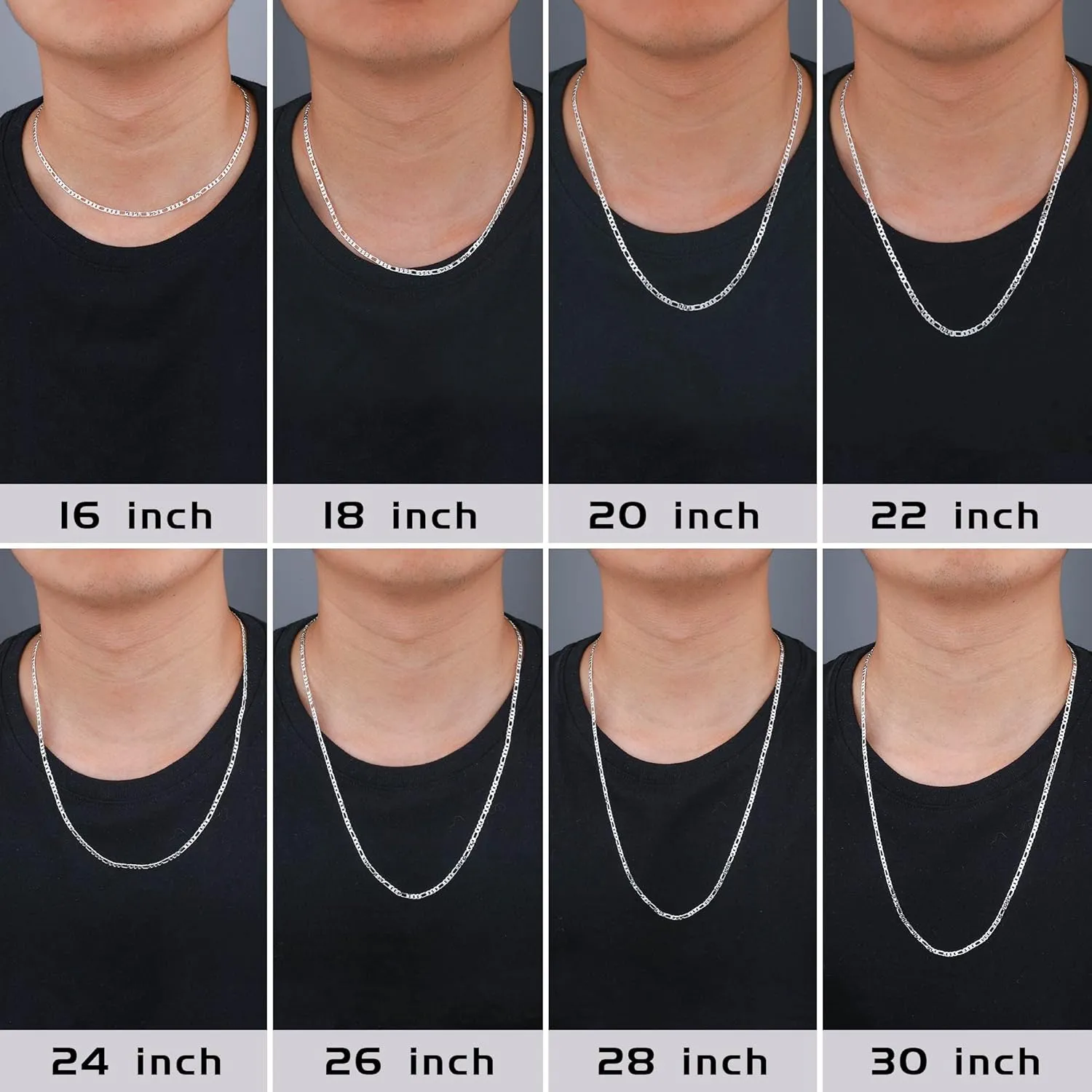 Sterling Silver Chain Figaro Chain for MenSilver Chain 3mm Diamond Cut Chain Necklace Men Jewelry Gifts 16-30inches