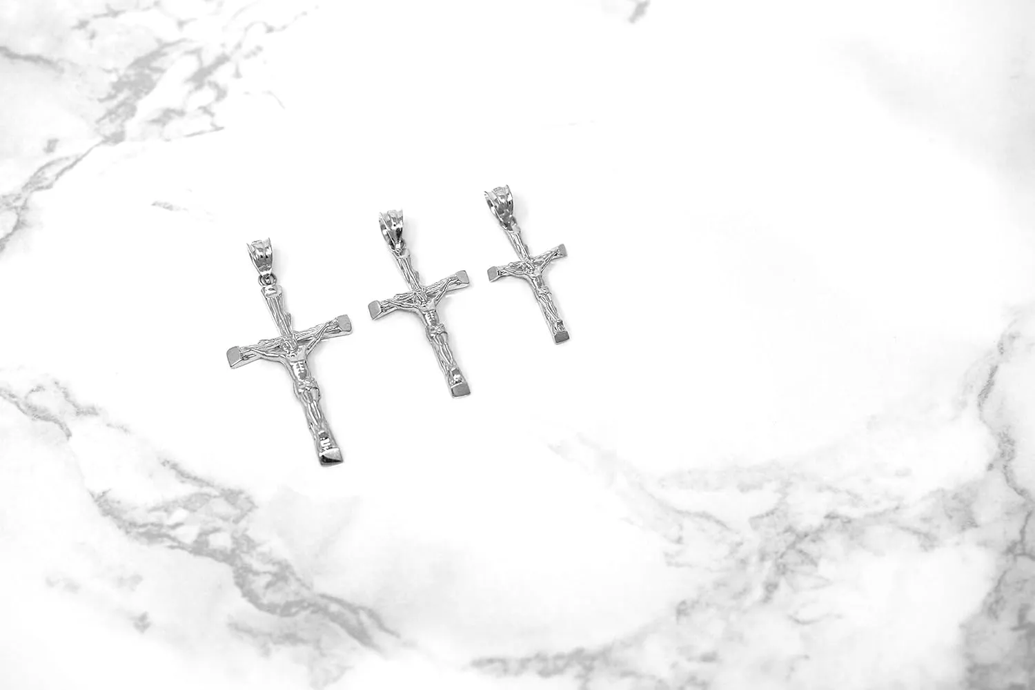 Sterling Silver Jesus on The Cross Crucifix Textured Pendant Necklace