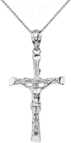 Sterling Silver Jesus on The Cross Crucifix Textured Pendant Necklace