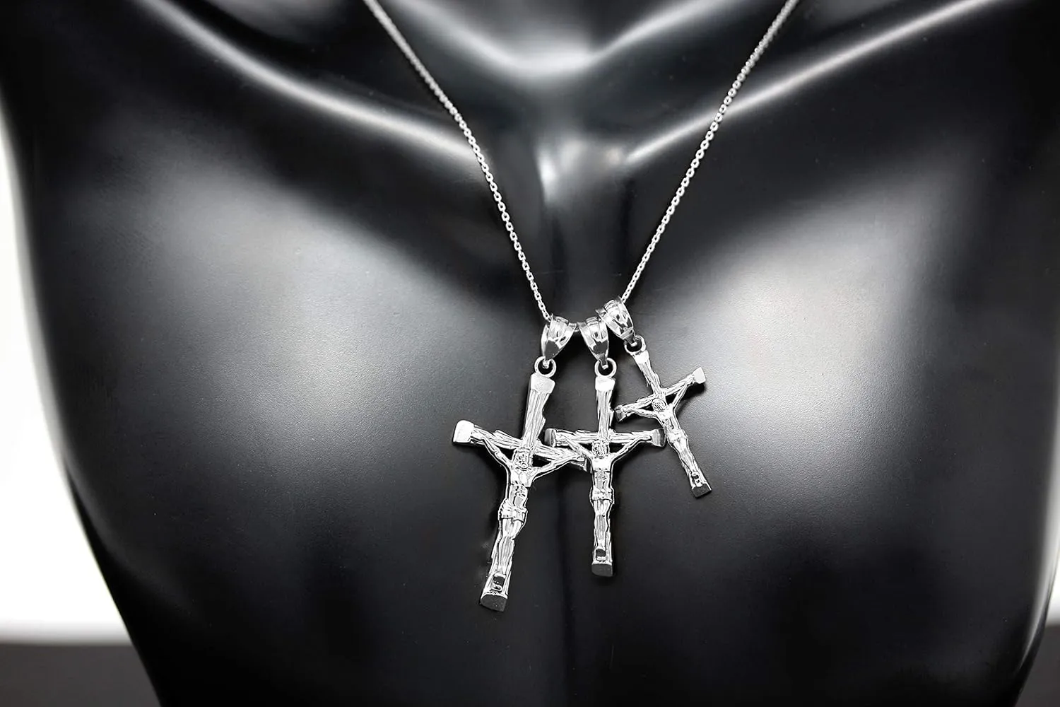 Sterling Silver Jesus on The Cross Crucifix Textured Pendant Necklace