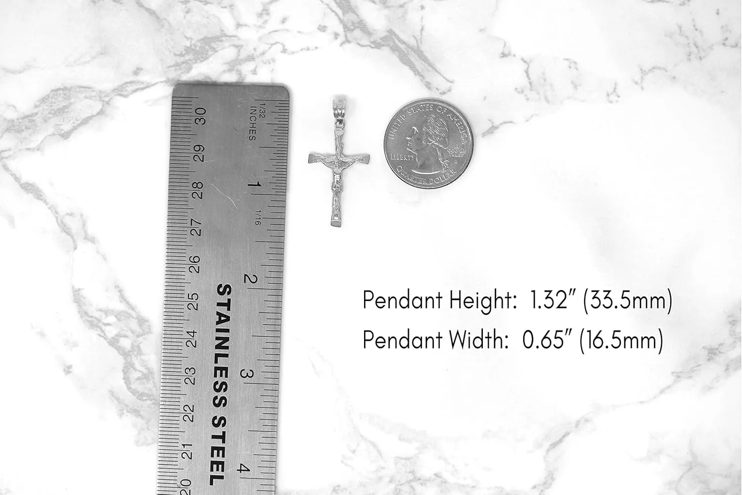 Sterling Silver Jesus on The Cross Crucifix Textured Pendant Necklace