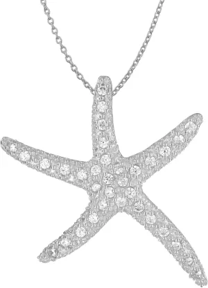 Sterling Silver Synthetic CZ Large Starfish Pendant Necklace, 18"