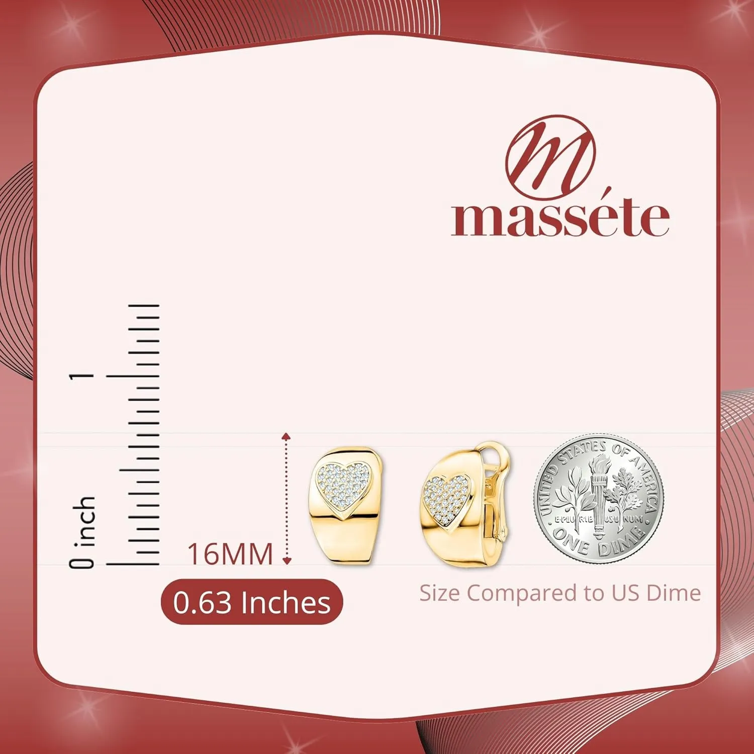 Sterling Silver Wide Hoop Huggie Earrings Simulated Diamonds Heart Polished Shiny French Clip