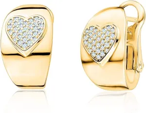 Sterling Silver Wide Hoop Huggie Earrings Simulated Diamonds Heart Polished Shiny French Clip