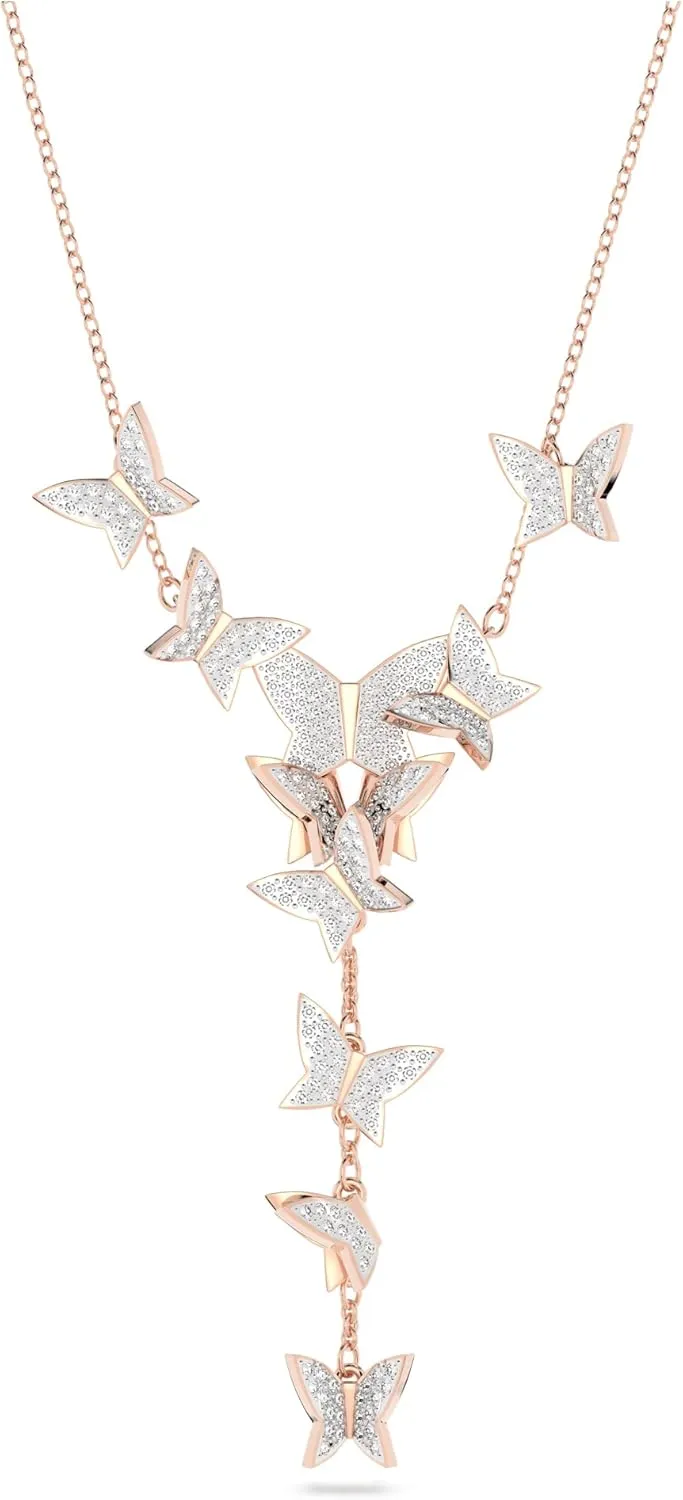 Swarovski Lilia Y necklace, Butterfly, White, Rose-gold tone plated