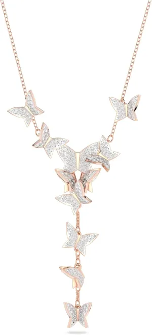 Swarovski Lilia Y necklace, Butterfly, White, Rose-gold tone plated