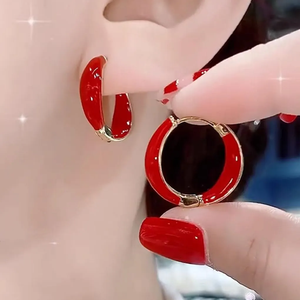 Sweet Enamel Round Hoop Huggie Earrings,Charming Dripping Oil Circle Hoop Earrings,Aesthetic Anniversary Jewelry Accessories Gifts for Women
