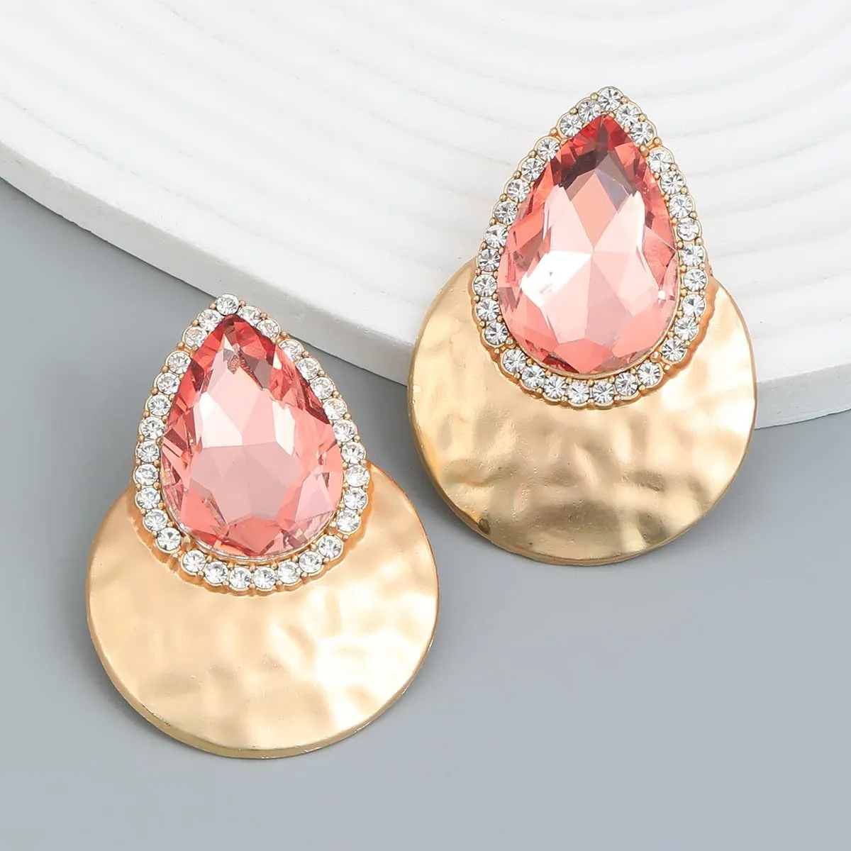 Teardrop Marquise Stud Earrings for Women Art Retro Crystal Rhinestone Dangle Gold Chunky Statement Earring Bohemian