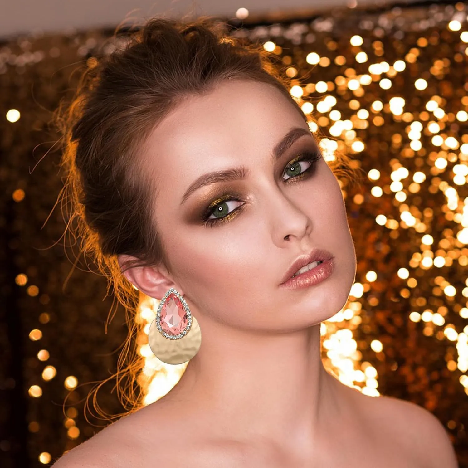 Teardrop Marquise Stud Earrings for Women Art Retro Crystal Rhinestone Dangle Gold Chunky Statement Earring Bohemian