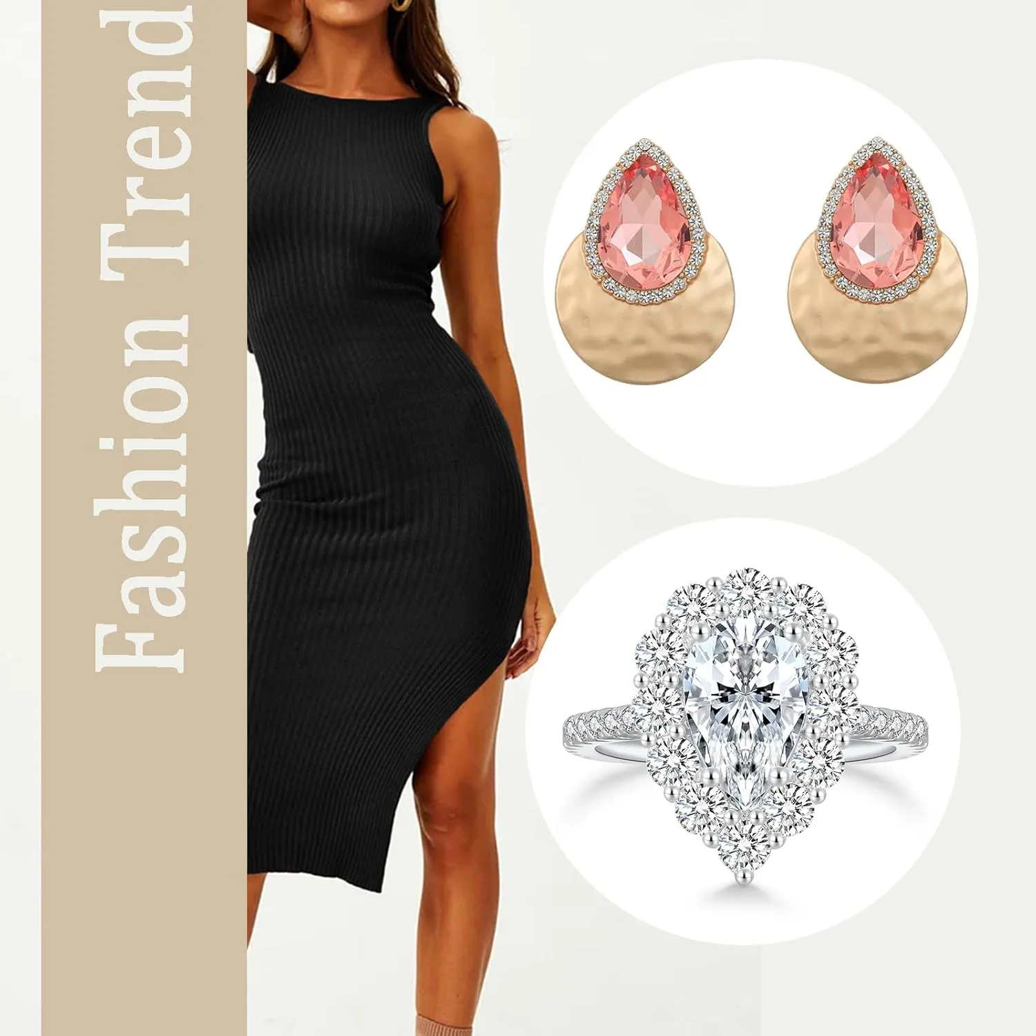 Teardrop Marquise Stud Earrings for Women Art Retro Crystal Rhinestone Dangle Gold Chunky Statement Earring Bohemian