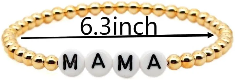The Woo's Gold Color Ball Beaded Bracelets Brass Mama Love Letter Wrapped Bracelet Boho Handmade Beads Charm Bracelet Summer Femme Friendship Jewelry for Women Stretch Stackable Bracelet