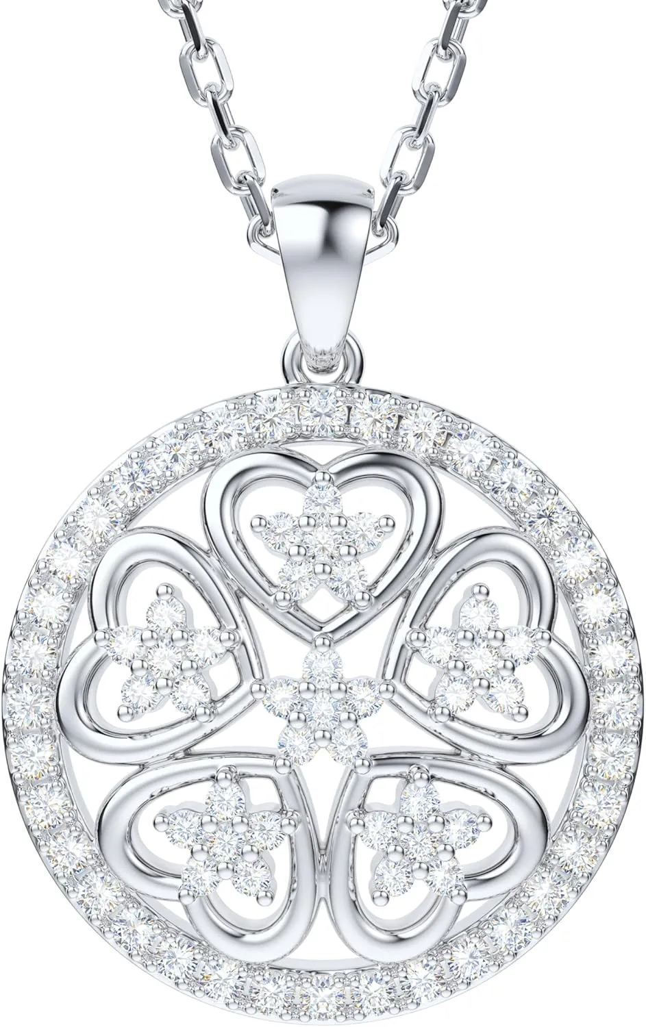 THELANDA Genuine Moissanite Sterling Silver Fashion Modern Family Hearts Together Pendant Necklace, Adjustable 18-20 Inch Chain with Lobster Clasp, Elegant Jewelry Gift for Women