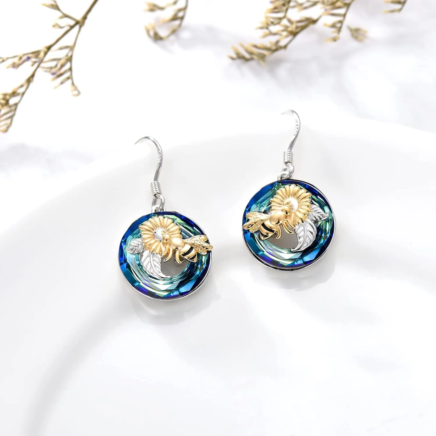 TOUPOP Dragonfly/Butterfly/Hummingbird/Elephant/Turtle Earrings Sterling Silver Animals Dangle Drop Earrings with Blue Circle Crystal Small Cute Animals Jewelry Gifts for Women Friends Birthday Christmas