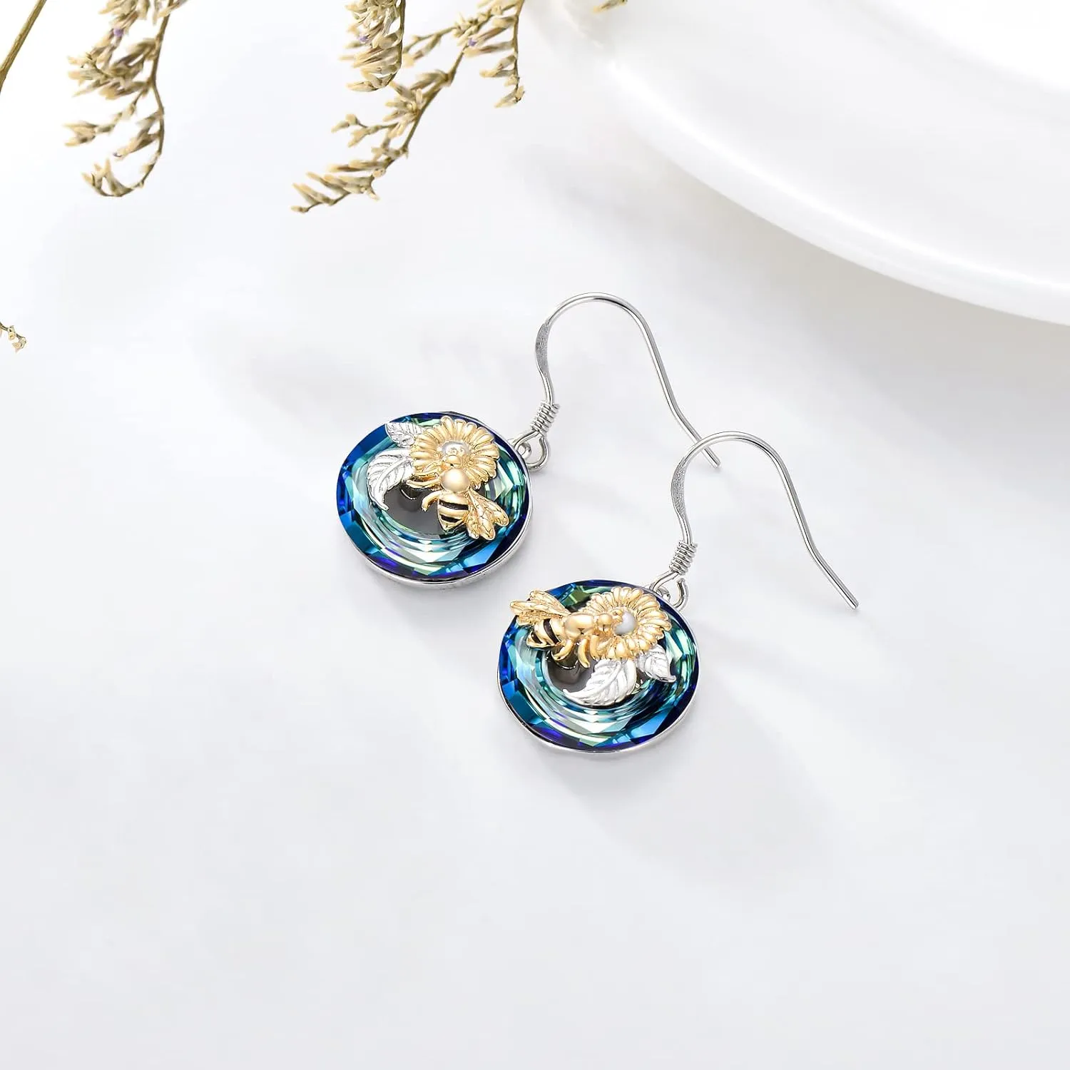 TOUPOP Dragonfly/Butterfly/Hummingbird/Elephant/Turtle Earrings Sterling Silver Animals Dangle Drop Earrings with Blue Circle Crystal Small Cute Animals Jewelry Gifts for Women Friends Birthday Christmas