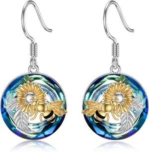 TOUPOP Dragonfly/Butterfly/Hummingbird/Elephant/Turtle Earrings Sterling Silver Animals Dangle Drop Earrings with Blue Circle Crystal Small Cute Animals Jewelry Gifts for Women Friends Birthday Christmas