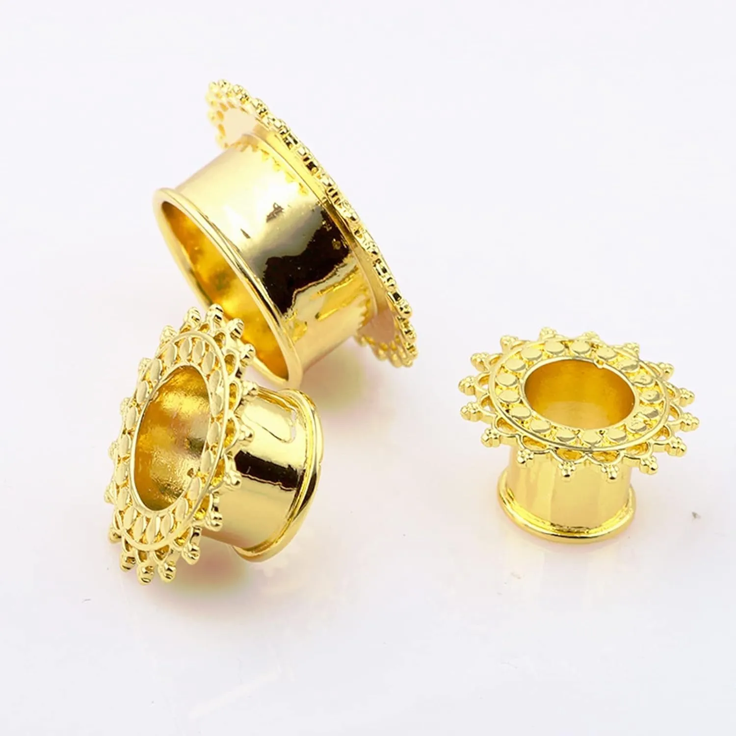 Tunnel Earrings, 1 Pair Ear Gauges Stainless Steel Gold/Silver with Vintage Flower Body Jewelry Piercing Kit