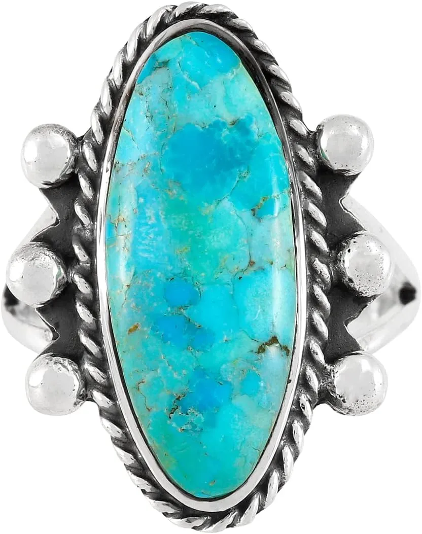 Turquoise Ring Sterling Silver 925 Genuine Gemstones Size 6 to 11