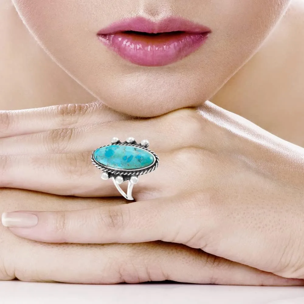 Turquoise Ring Sterling Silver 925 Genuine Gemstones Size 6 to 11