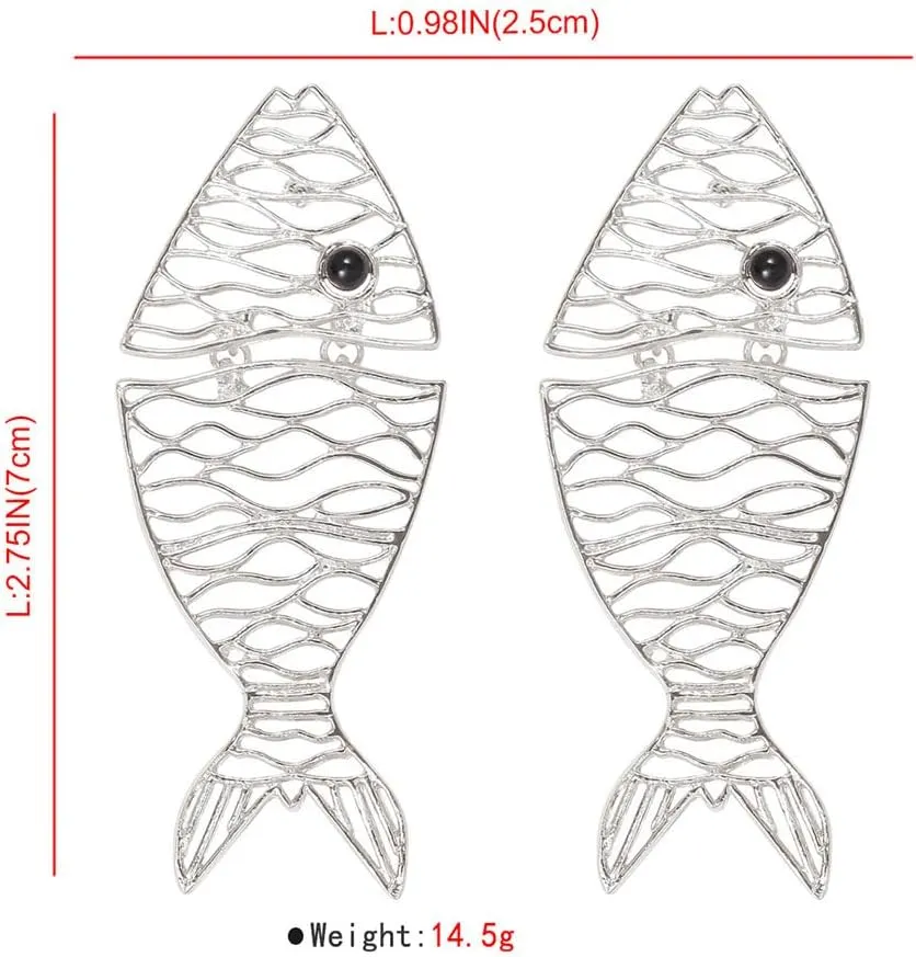 Unique Gold Fish Bone Simulation Hollow Lightweight Stud Earrings Handmade Simplicity Dangle Drop Earrings For Women Jewelry Gifts