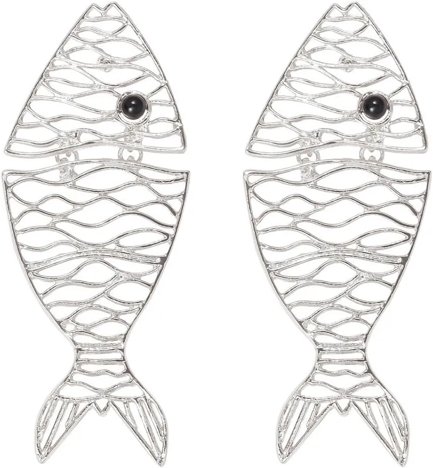 Unique Gold Fish Bone Simulation Hollow Lightweight Stud Earrings Handmade Simplicity Dangle Drop Earrings For Women Jewelry Gifts
