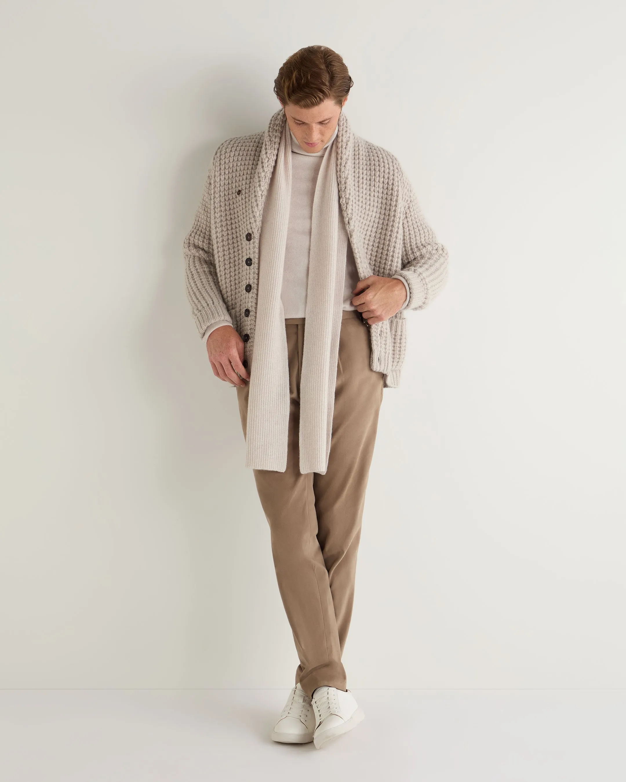Unisex Ribbed Cashmere Scarf Frost White