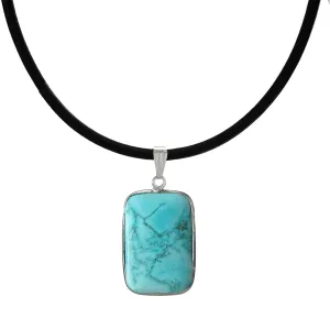 Unisex Turquoise Magnesite Pendant & Black Greek Leather Cord Necklace 18, 20 or 24 inch