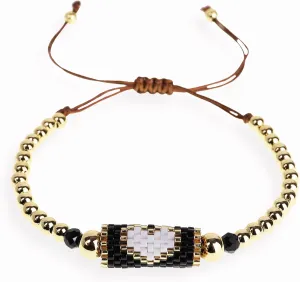 Valentines Day Gold Beaded Heart Adjustable Friendship Bracelet for Women, Handmade Boho Colorful Seed Beads Cute Stacking Bracelets Charm Jewelry Gift