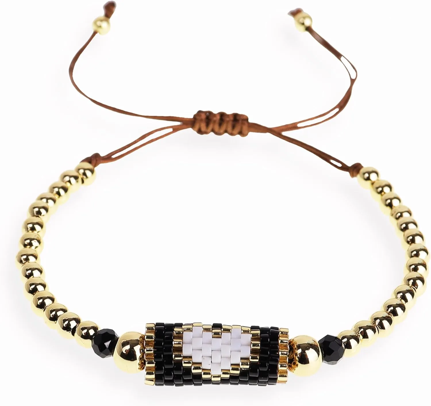 Valentines Day Gold Beaded Heart Adjustable Friendship Bracelet for Women, Handmade Boho Colorful Seed Beads Cute Stacking Bracelets Charm Jewelry Gift