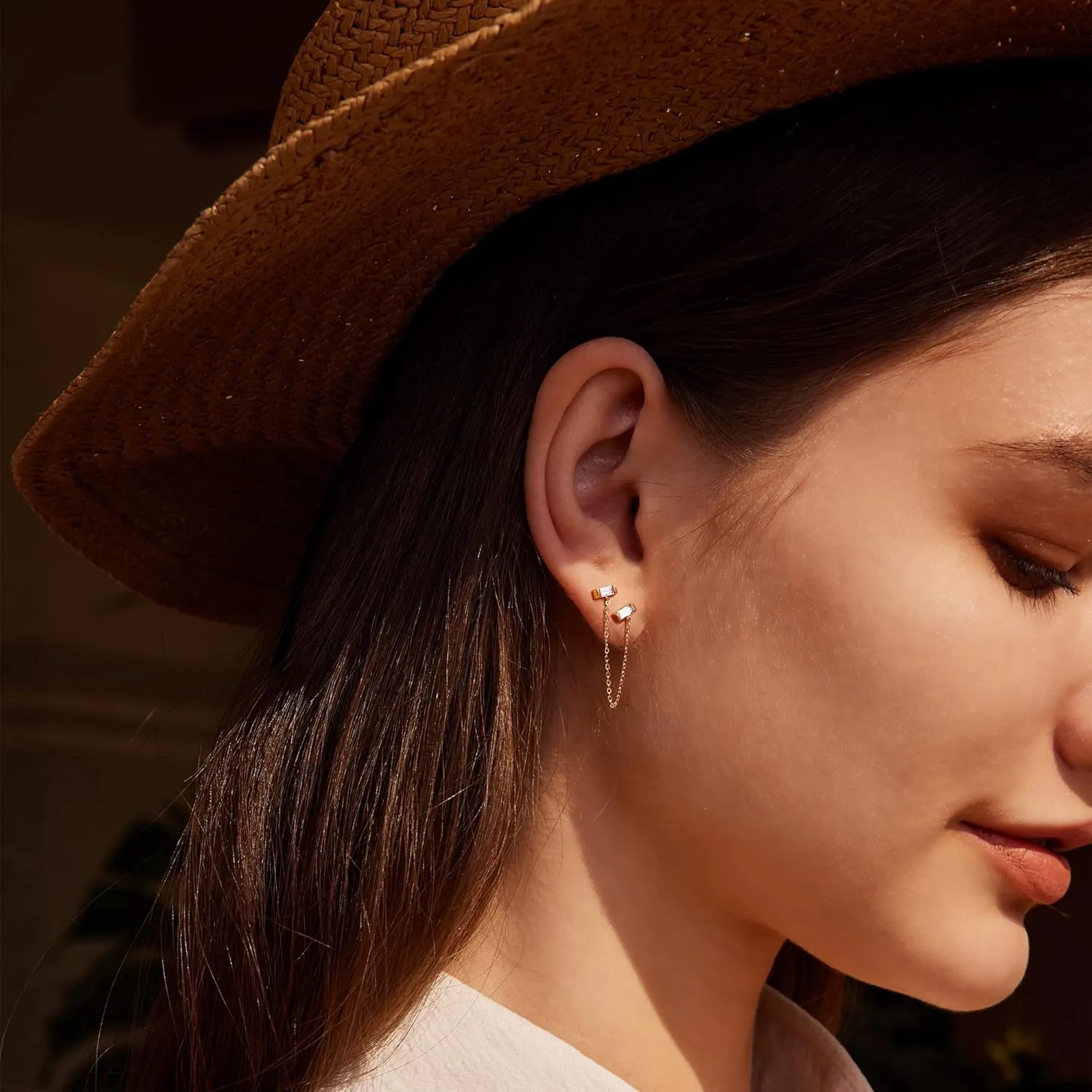 VALLOEY ROVER Stud Earrings for Women 14K Gold Plated Chain Moon Snake Butterfly Cross Ear Studs Cartilage Ear Jacket Minimalist Earrings Everyday Jewelry Gift for Women
