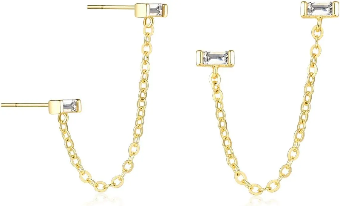 VALLOEY ROVER Stud Earrings for Women 14K Gold Plated Chain Moon Snake Butterfly Cross Ear Studs Cartilage Ear Jacket Minimalist Earrings Everyday Jewelry Gift for Women