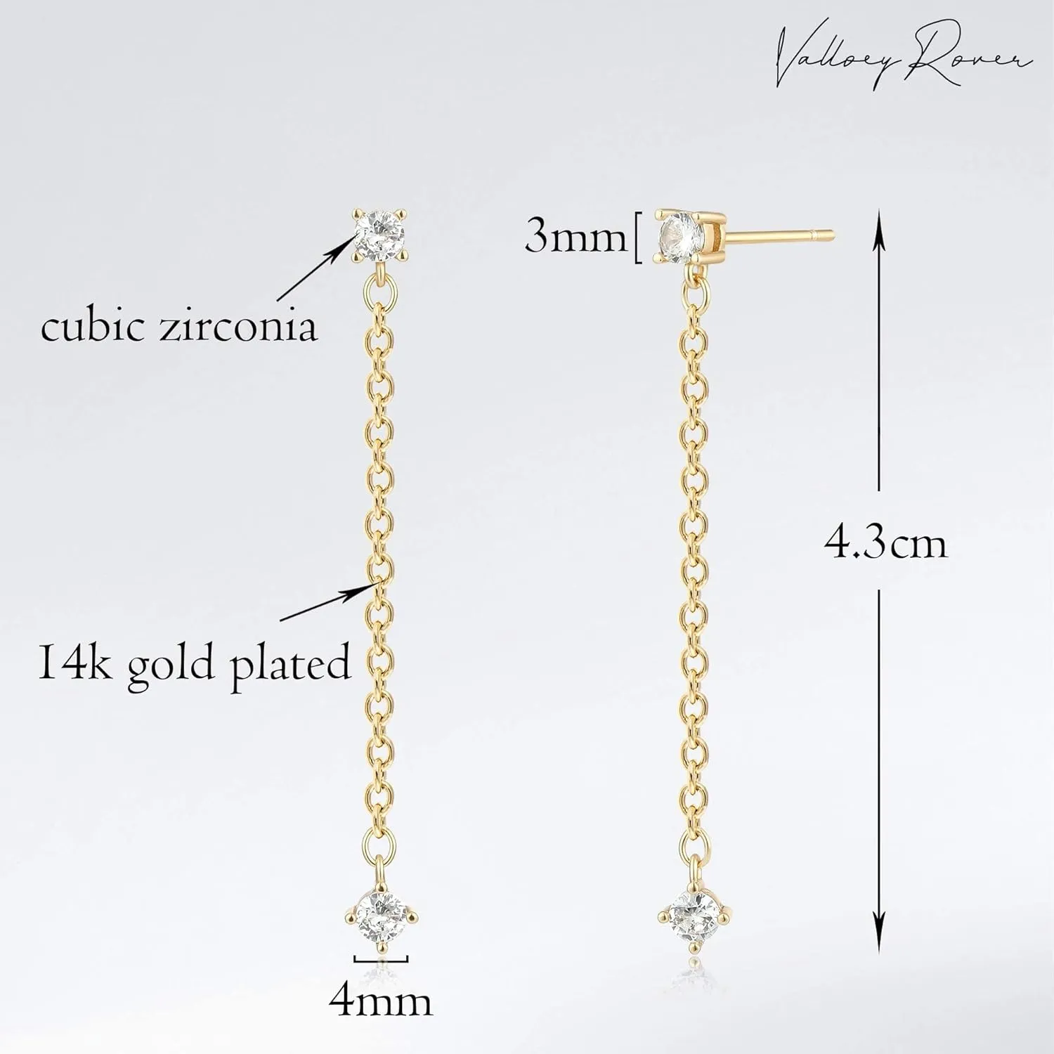 VALLOEY ROVER Stud Earrings for Women 14K Gold Plated Chain Moon Snake Butterfly Cross Ear Studs Cartilage Ear Jacket Minimalist Earrings Everyday Jewelry Gift for Women