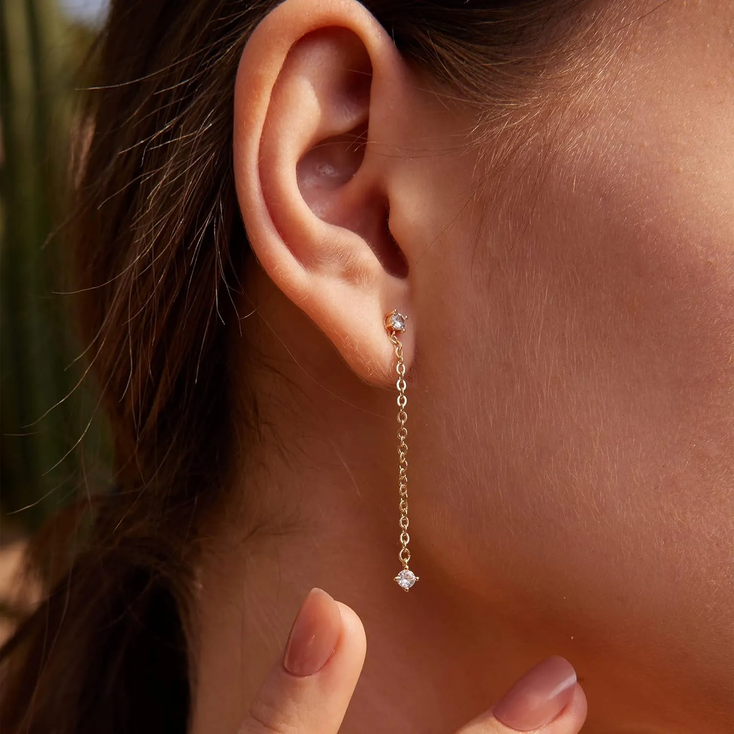 VALLOEY ROVER Stud Earrings for Women 14K Gold Plated Chain Moon Snake Butterfly Cross Ear Studs Cartilage Ear Jacket Minimalist Earrings Everyday Jewelry Gift for Women