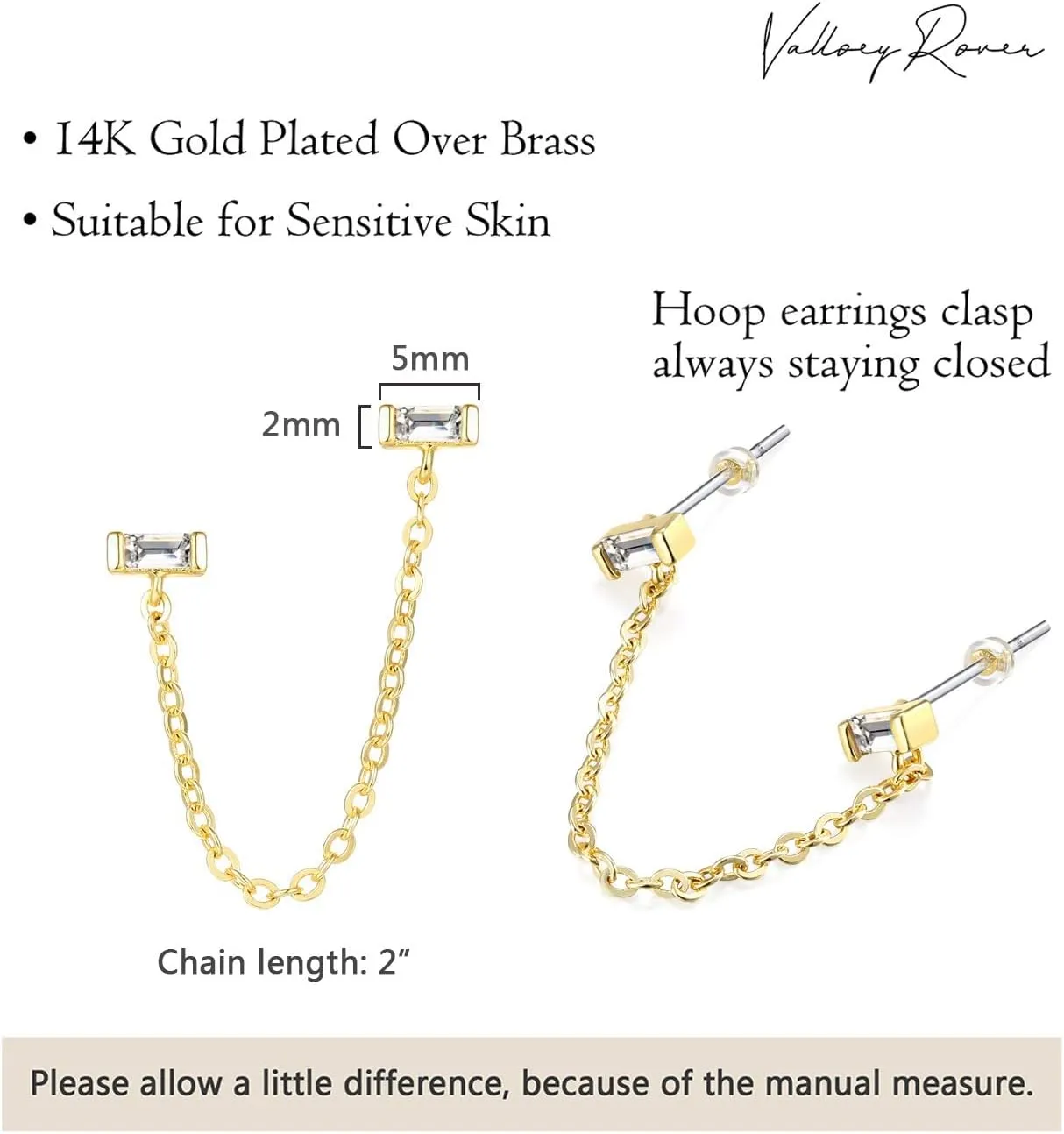 VALLOEY ROVER Stud Earrings for Women 14K Gold Plated Chain Moon Snake Butterfly Cross Ear Studs Cartilage Ear Jacket Minimalist Earrings Everyday Jewelry Gift for Women
