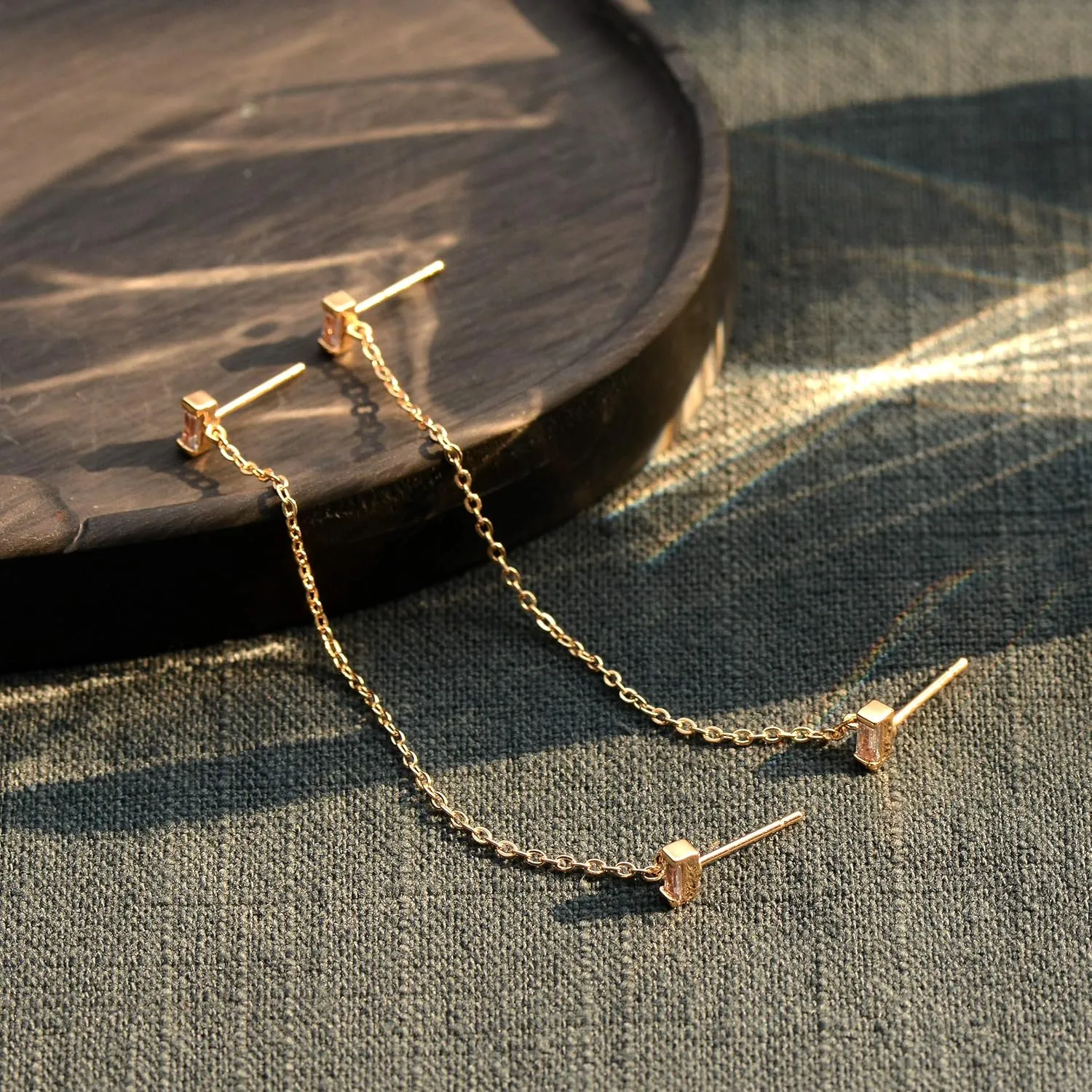 VALLOEY ROVER Stud Earrings for Women 14K Gold Plated Chain Moon Snake Butterfly Cross Ear Studs Cartilage Ear Jacket Minimalist Earrings Everyday Jewelry Gift for Women