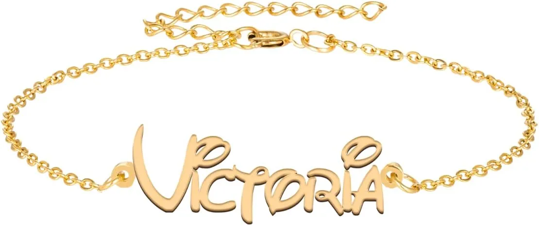 Victoria Custom Name Bracelet Personalized Dainty Bangles Engraved Cutted Crafted Friendship Ankle Jewelry Gift for Womens