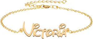 Victoria Custom Name Bracelet Personalized Dainty Bangles Engraved Cutted Crafted Friendship Ankle Jewelry Gift for Womens