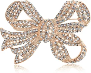 Victorian Vintage Style Winter Wedding Holiday Royal Blue White Glittering Crystal Pave Bridal Fashion Large Statement Filigree Ribbon Bow Scarf Brooch Pin For Women Silver Rose Plated