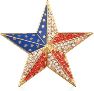 Vintage Big Size American USA Flag Brooch Badges Gold Stars Flag Brooches Pin Crystal Lapel Pins USA Patriotic Pin Jewelry for Women Men