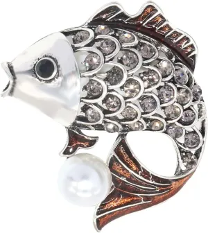 Vintage Colorful Enamel Crystal Pearl Fish Brooch Pin Elegant Cute Rhinestone Animal Statement Brooches Fashion Jewelry Accessories for Men Women Girl Gift
